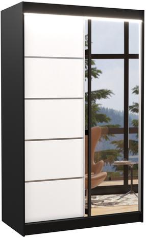 Riidekapp ADRK Nicea LED, valge v./must v., 58 cm x 120 cm x 200 cm, peegliga