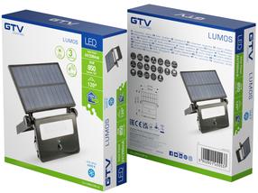 Sienas gaismeklis ar saules bateriju GTV LUMOS, 10W, IP65, melna krās.