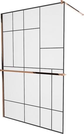 Dušo sienelė Mexen Kioto+ Walk-In, 130 cm x 200 cm, juoda sp./rausvojo aukso sp./grūdintas