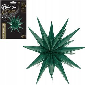 Folijas balons figūriņa GoDan Beauty & Charm 3D Star, tumši zaļa krās.