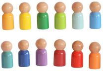 Lavinimo žaislas Wood&Joy Waldorf Rainbow Peg Doll, 6 cm, įvairių spalvų, 12 vnt.