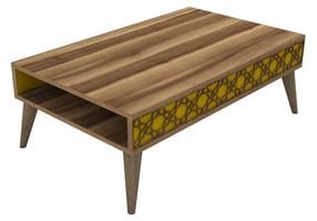 Kohvilaud Kalune Design City, kollane v./pähklipuu v., 105 cm x 60 cm x 36.6 cm
