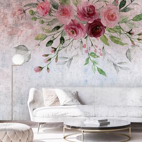 Fototapetas Artgeist Summer Bloom - Plant Motif With Flowers And Leaves In Pink Tones, 70 cm x 100 cm