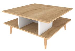 Kavos staliukas Kalune Design Akya, ąžuolo sp./balta sp., 89 cm x 89 cm x 44 cm