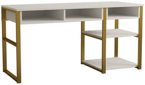 Rašomasis stalas su lentyna Kalune Design Emro, 150 cm x 58.4 cm, 75.8 cm, aukso sp./balta sp.