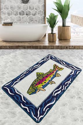 Vonios grindų kilimėlis Foutastic Pescado 359CHL5183, mėlyna sp./balta sp./įvairių spalvų, 120 cm x 70 cm