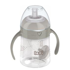Dzeramā pudele ar silikona salmiņu Lovi First Cup, 150 ml, 6+ mēn., plastmasa/silikons, pelēka krās.