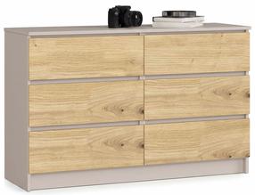 Komoda Akord K120 6SZ CLP PK, kašmyro sp./artisan oak sp., 77 cm x 120 cm x 40 cm