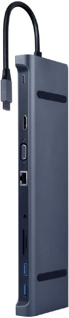 Adapteris Gembird USB-C - 2xUSB/SD/MicroSD/3.5mm/RJ-45/VGA/HDMI/USB-C A-CM-COMBO10-01 USB-C male, 2xUSB/SD/MicroSD/3.5mm/RJ-45/VGA/HDMI/USB-C female, 0.15 m, pilka sp.