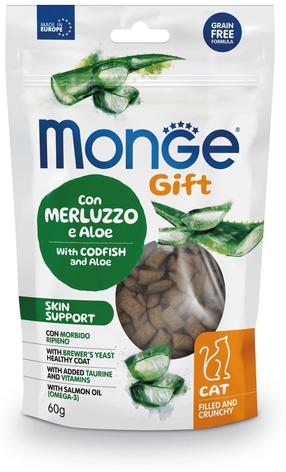 Skanėstas katėms Monge Gift Skin Support, alavijas/menkė, 0.06 kg