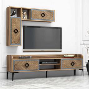 Sekcija Kalune Design Samba 845HCT3074, mėlyna sp./riešuto sp., 35 cm x 180 cm x 52 cm