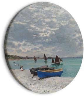 Apvali reprodukcija ant drobės Artgeist Sainte-Adresse Beach, Claude Monet - Boats on the Seashore, 80 cm x 80 cm