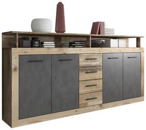 Kumode Luna XXL, ozola krās./melns krās., 95 cm x 32 cm x 190 cm
