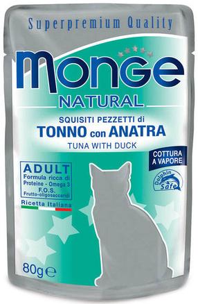 Mitrā kaķu barība Monge Natural Tuna With Duck Adult, pīles gaļa/tunzivis, 0.08 kg