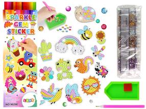Loominguline teemantmosaiigi komplekt, loomad Lean Toys Sparkle Gem Sticker Garden Rainbow, kollane v./roheline v./mitmevärviline