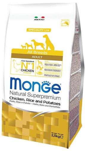 Sausā suņu barība Monge All Breeds Adult, vistas gaļa/rīsi/kartupeļi, 2.5 kg