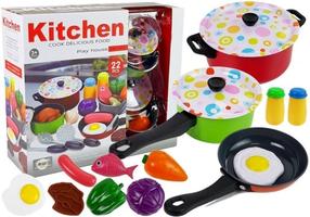 Rotaļu virtuves piederumi, trauku komplekts Lean Toys Kitchen Cook Delicious Food, daudzkrāsaina