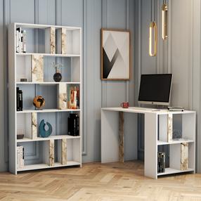 Biroja mēbeļu komplekts Kalune Design Lima Desk & Bookshelf, balta krās., 180 cm x 20 cm x 90 cm