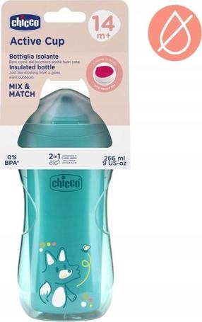 Bērnu pudelīte Chicco Active Cup 698125, 266 ml, 14 mēn., plastmasa, tirkīza krās.