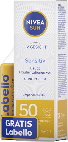 Лосьон для ухода за загаром для лица/для губ Nivea Sun + Lip Balm SPF50, 50 мл