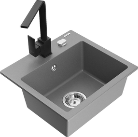 Virtuvinė plautuvė Mexen Milo 6505-71-670300-70, granitas, 43.5 cm x 41 cm x 17.1 cm, juoda sp./pilka sp./chromo sp.