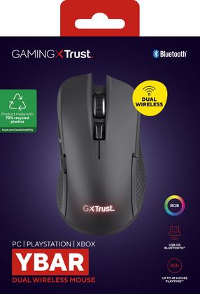 Bezvadu spēļu pele Trust GXT 931 Ybar 25330, bluetooth / usb, melna krās.