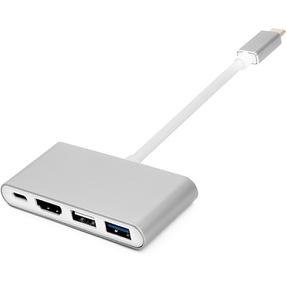 Adapter Power Plant CA911707 USB Type-C, USB C type, HDMI, 4 sockets USB 2.0 / 3.0, hõbe v.