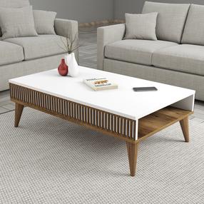 Kohvilaud Kalune Design Milan, valge v./pähklipuu v., 105 cm x 60 cm x 34.6 cm