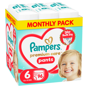 Autiņbiksītes - apakšbiksītes Pampers Premium Care Pants, 6 izmērs, 13 - 19 kg, 96 gab.