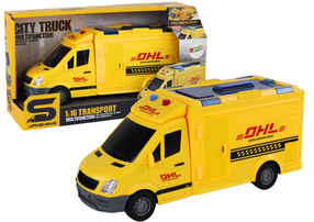 Rotaļu autobuss Lean Toys City Truck DHL, 1:16, dzeltena krās.