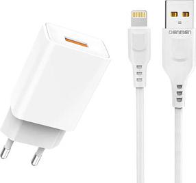 Telefoni laadija Denmen DC01, USB, 100 cm, valge v., 12 W
