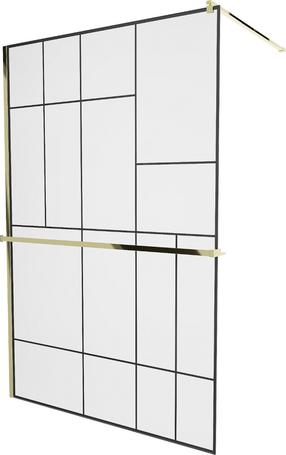 Dušo sienelė Mexen Kioto+ Walk-In, 130 cm x 200 cm, aukso sp./juoda sp./grūdintas