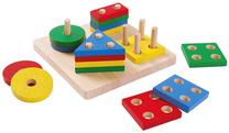 Lavinimo žaislas Plan Toys Geometric Sorting Board, 5.8 cm, mėlyna sp./raudona sp./geltona sp., 17 vnt.
