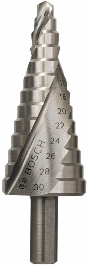 Pakopinis grąžtas Bosch, metalas/nerūdijantysis plienas/plastikas, hss, tiesus, 6-30 mm x 9.3 cm