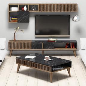 Svetainės baldų komplektas Kalune Design Milan, vidaus, juoda sp./riešuto sp.