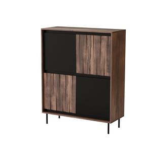 Komoda Swing KM-2, juoda sp./riešuto sp., 128 cm x 40 cm x 102 cm