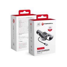Auto telefona lādētājs Forcell CC50-1AC, 150 cm, melna krās., 38 W