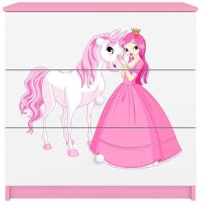 Vaikiška komoda Kocot Kids Babydreams Princess & Horse, balta sp./rožinė sp., 41 cm x 80 cm x 80.5 cm