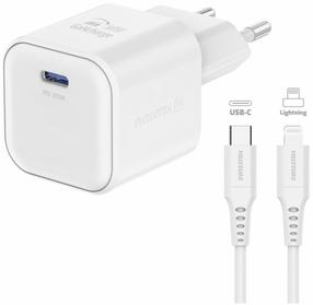 Kelioninis įkroviklis Swissten Travel PD, USB Type C/Lightning, 3.6 cm, balta sp., 20 W