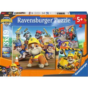 Puzle 3in1 Ravensburger Paw Patrol Rubble & Crew Work Vehicles, 21 cm x 21 cm, 147 gab., daudzkrāsaina