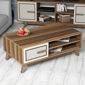 Kohvilaud Kalune Design Ayla, kreemjasvalge/pähklipuu v., 105 cm x 60 cm x 38.2 cm