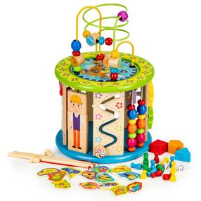 Izglītojošs koka kubs ar spēlēm EcoToys Educational Cube With Games, 33.5 cm, daudzkrāsaina