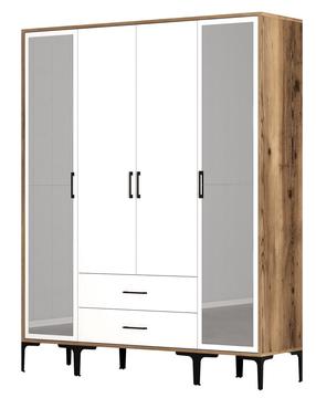 Riidekapp Kalune Design Kumsal RTR, valge v./pähklipuu v., 47.5 cm x 160 cm x 201.4 cm, peegliga