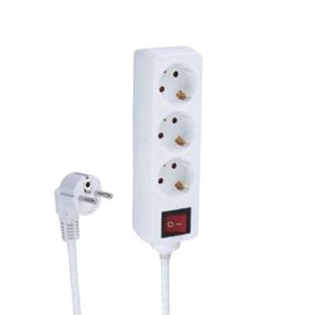 Pagarinātājs Okko, 3 x 1,5 mm², 3 m, 3 ligzdas, ar slēdzi, balta krās.