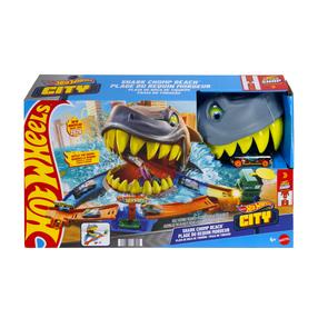 Automobilių trasa Mattel Hot Wheels City Shark Chomp Beach JHL96, mėlyna sp./žalia sp./oranžinė sp.