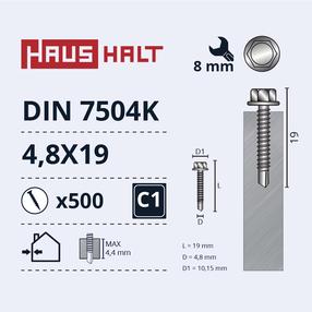 Isekeermestavad kruvid Haushalt DIN 7504K, 4.8 mm x 19 mm, 500 tk