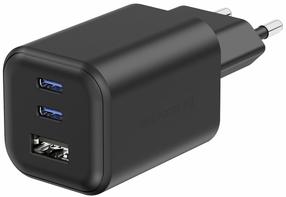 Ceļojumu lādētājs Swissten Travel GaN, USB Type C/USB Type A, 5 cm, melna krās., 65 W