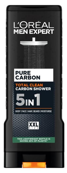 Ķermeņa mazgāšanas želeja vīriešiem L’Oréal Paris Men Expert Pure Carbon Total Clean 5-in-1, 400 ml