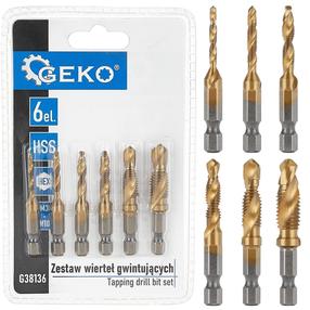 Комплект сверл Geko G38136, дерево, резьбовой, hex, 1 мм x 7 см