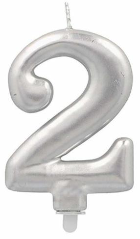 Sünnipäevaküünal Pap Star number 2, hõbe v., 7 cm